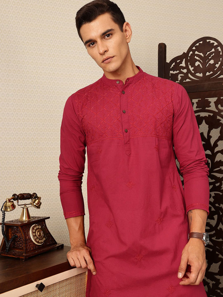 House of Pataudi Ethnic Motifs Embroidered Jashn Pure Cotton Kurta with Trousers