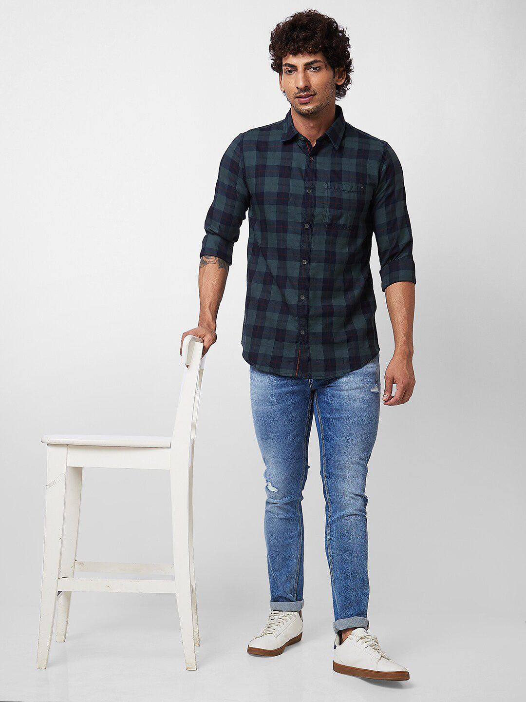 SPYKAR Long Sleeves Regular Fit Cotton Buffalo Checks Opaque Checked Casual Shirt