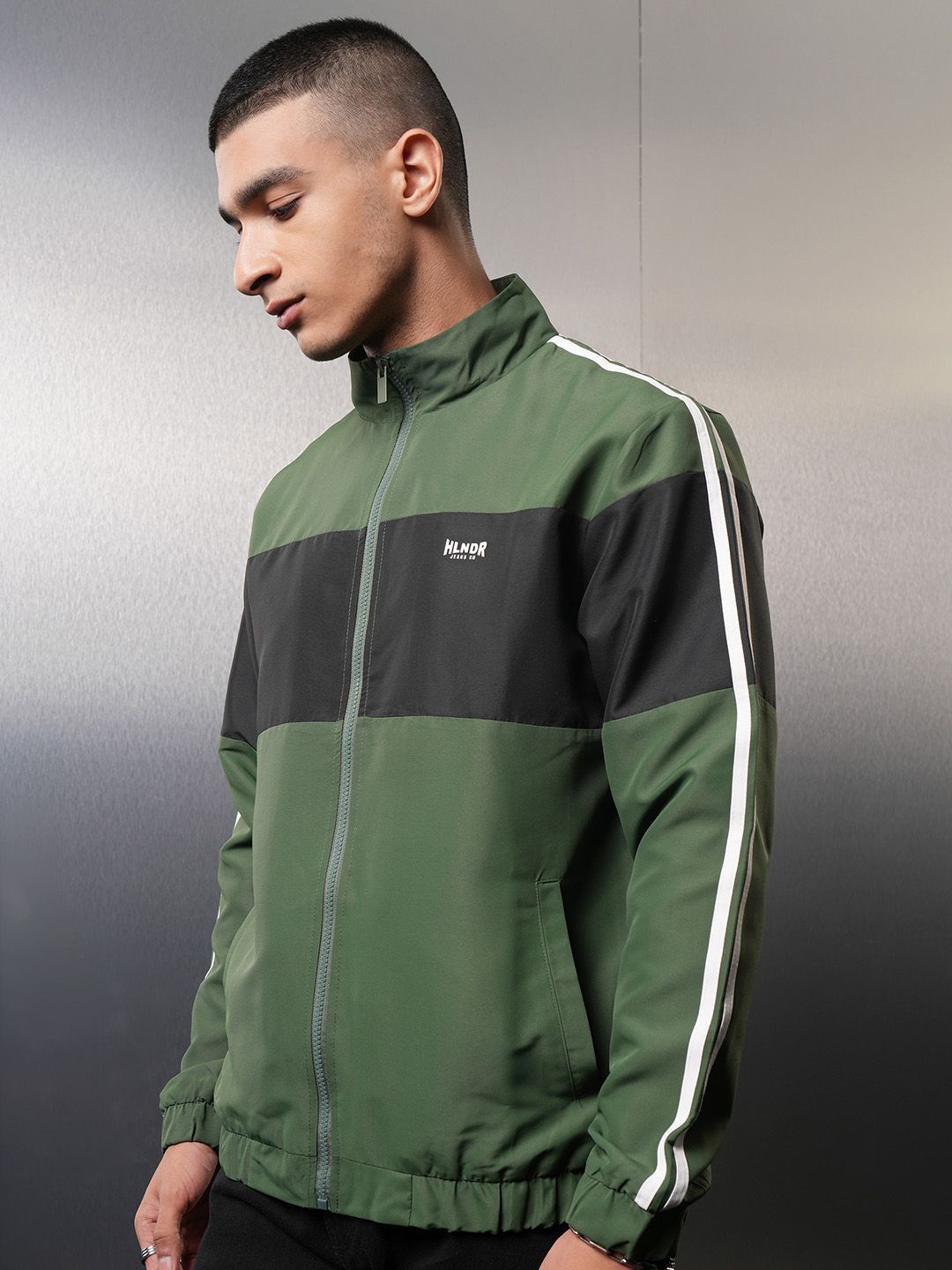 HIGHLANDER Men Colourblocked Crop Bomber with Patchwork Jacket