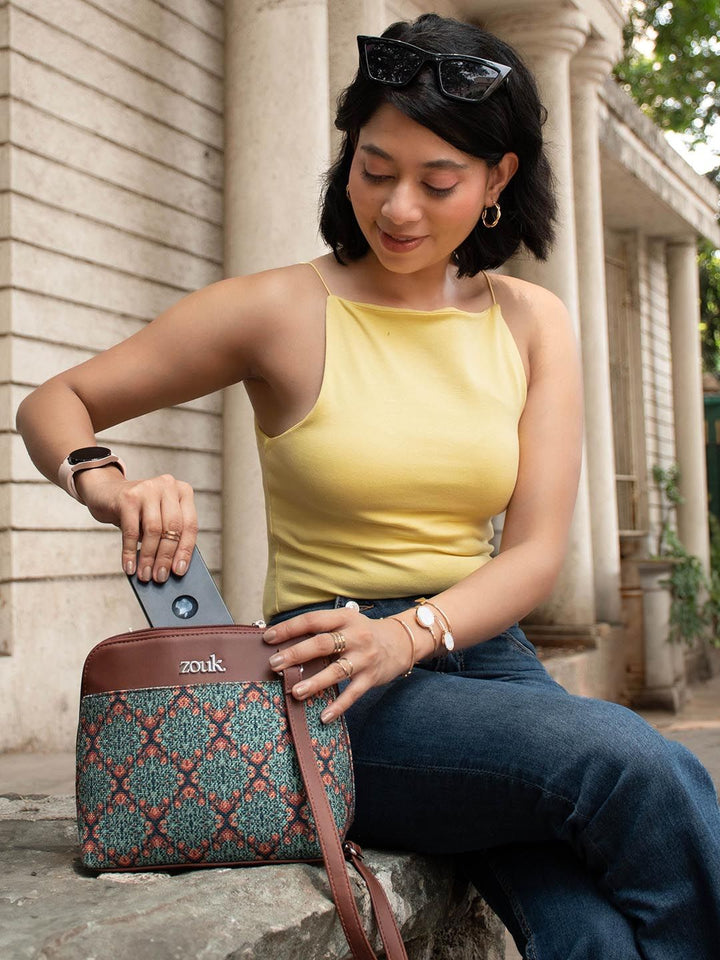 ZOUK Floral Printed Structured Sling Bag