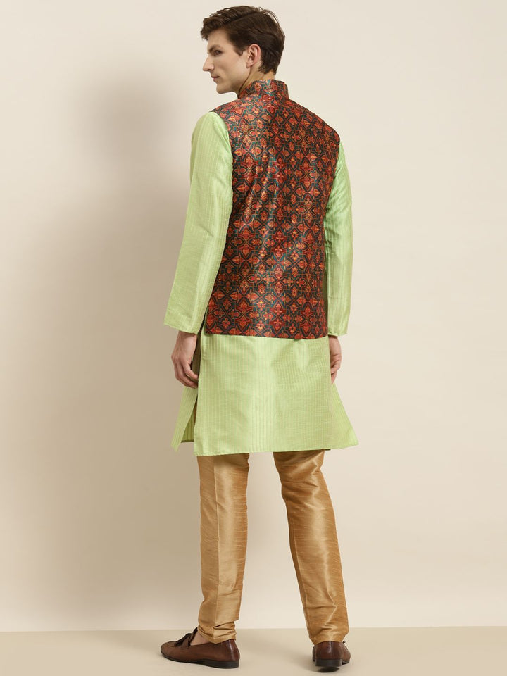 SOJANYA Kurta Belang Hijau Lelaki dengan Jaket Churidar & Nehru