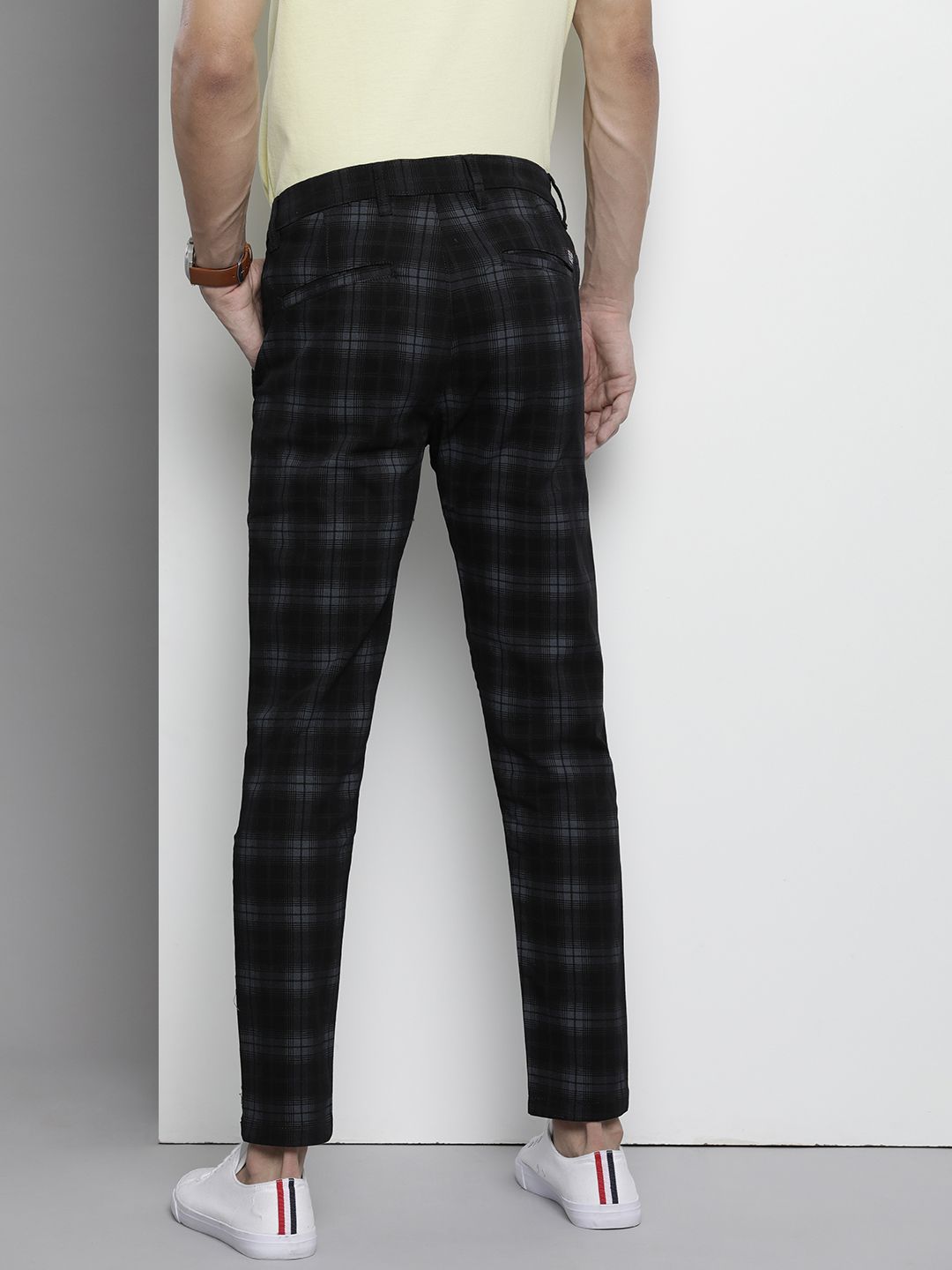 The Indian Garage Co Men Black Checked Slim Fit Trousers