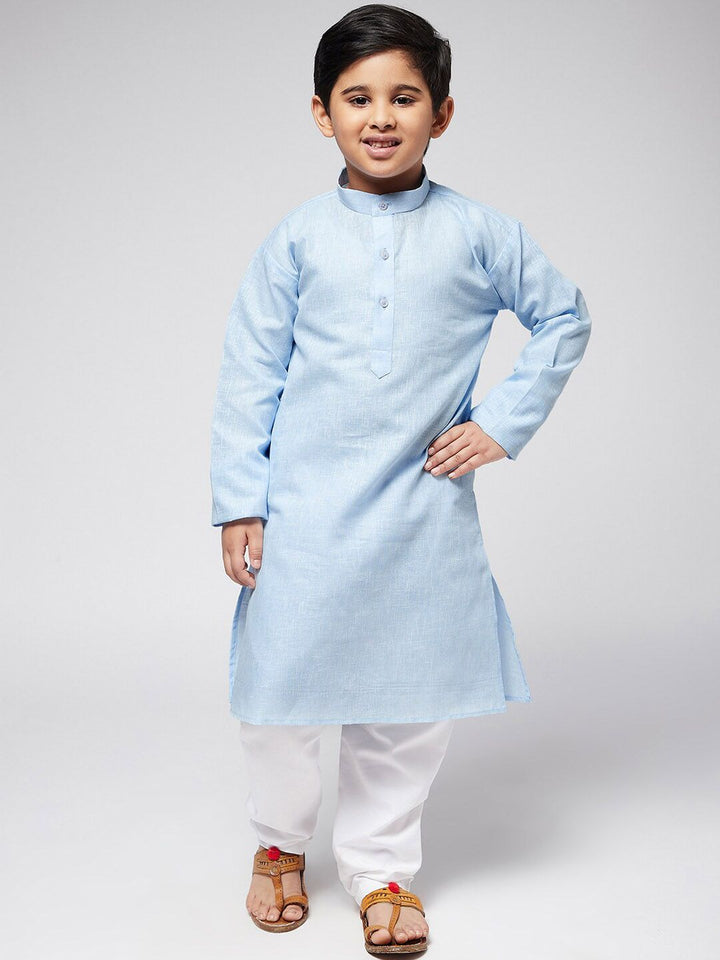 SOJANYA Boys Blue & White Solid Mandarin Collar Straight Kurta