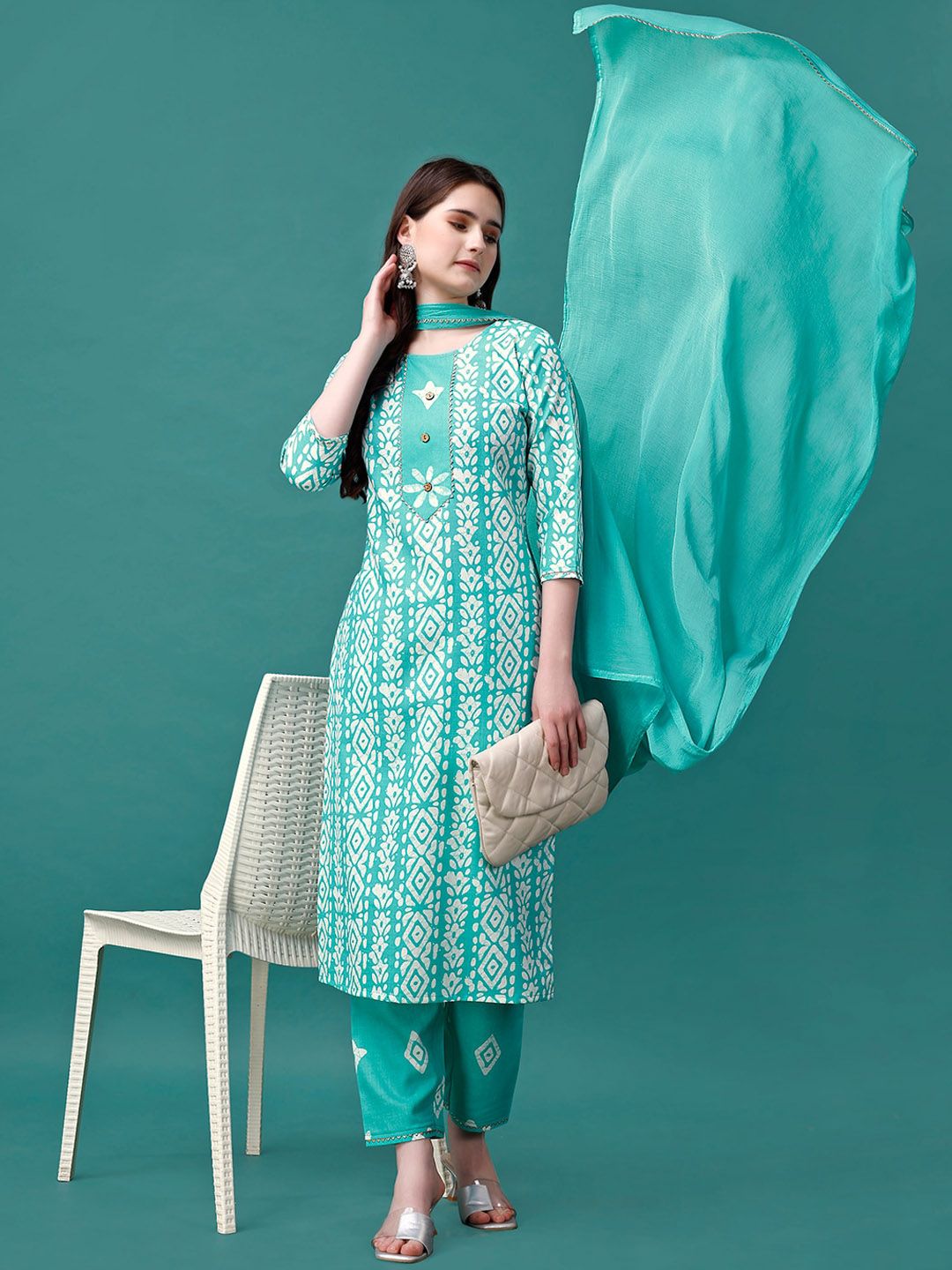 KALINI Bandhani Printed Gotta PattiKurta With Trousers & Dupatta