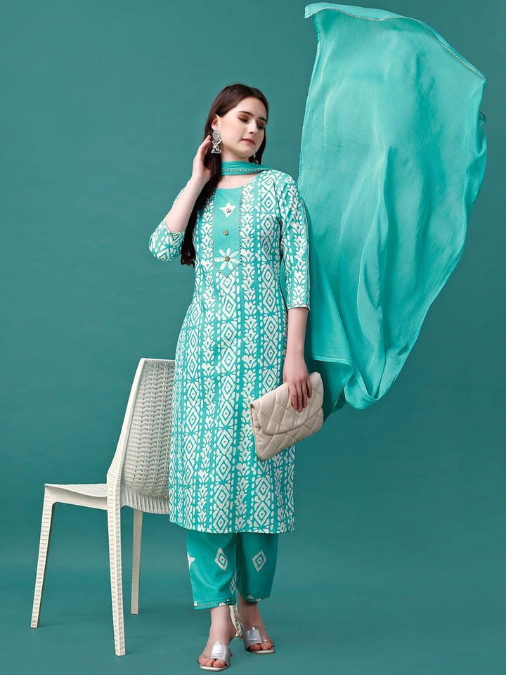 KALINI Bandhani Printed Gotta PattiKurta With Trousers & Dupatta