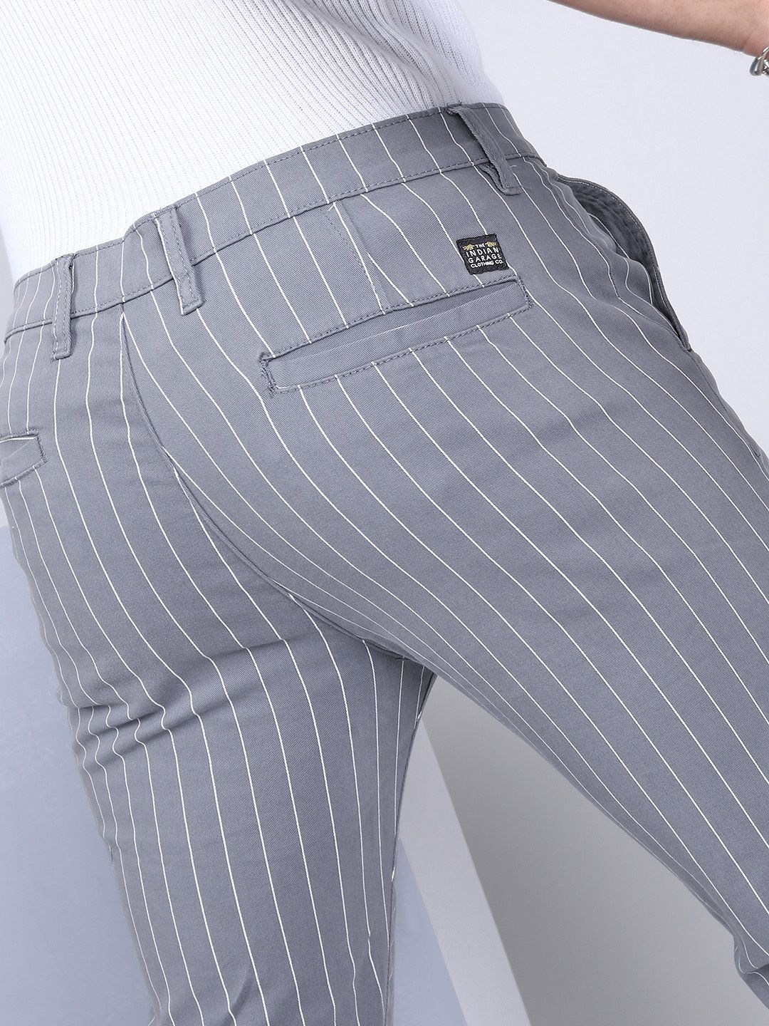 The Indian Garage Co Men Blue & White Slim Fit Striped Regular Trousers