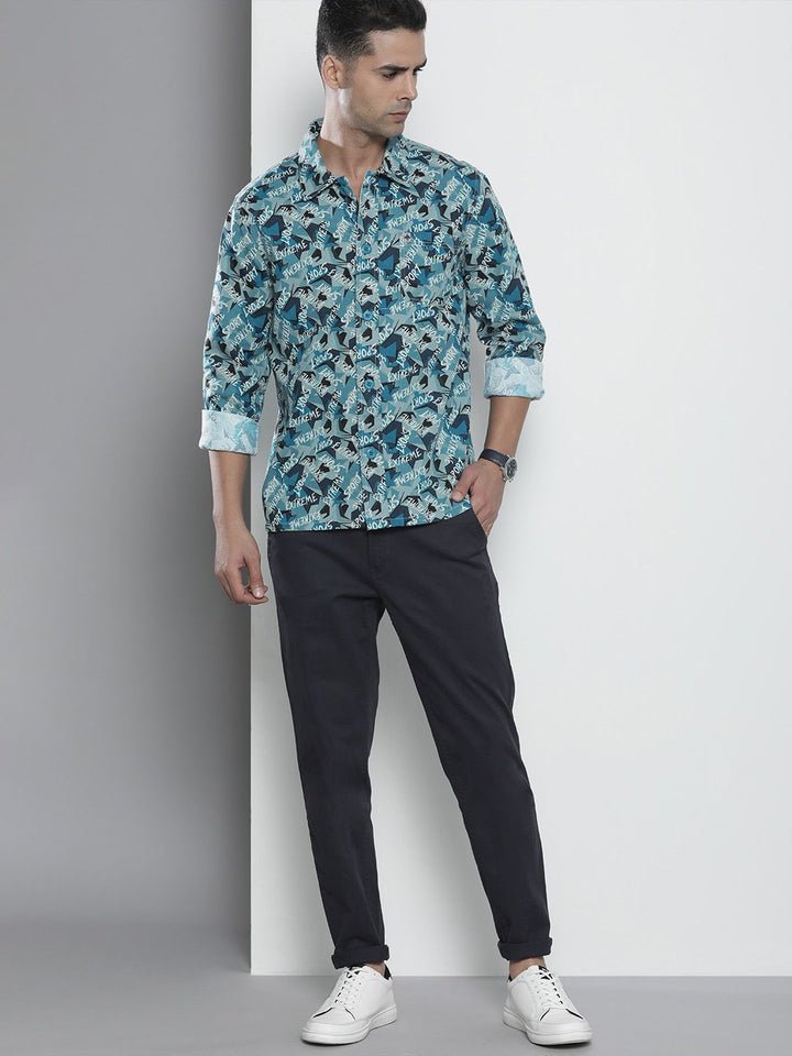 The Indian Garage Co Men Blue Printed Cotton Casual Shirt