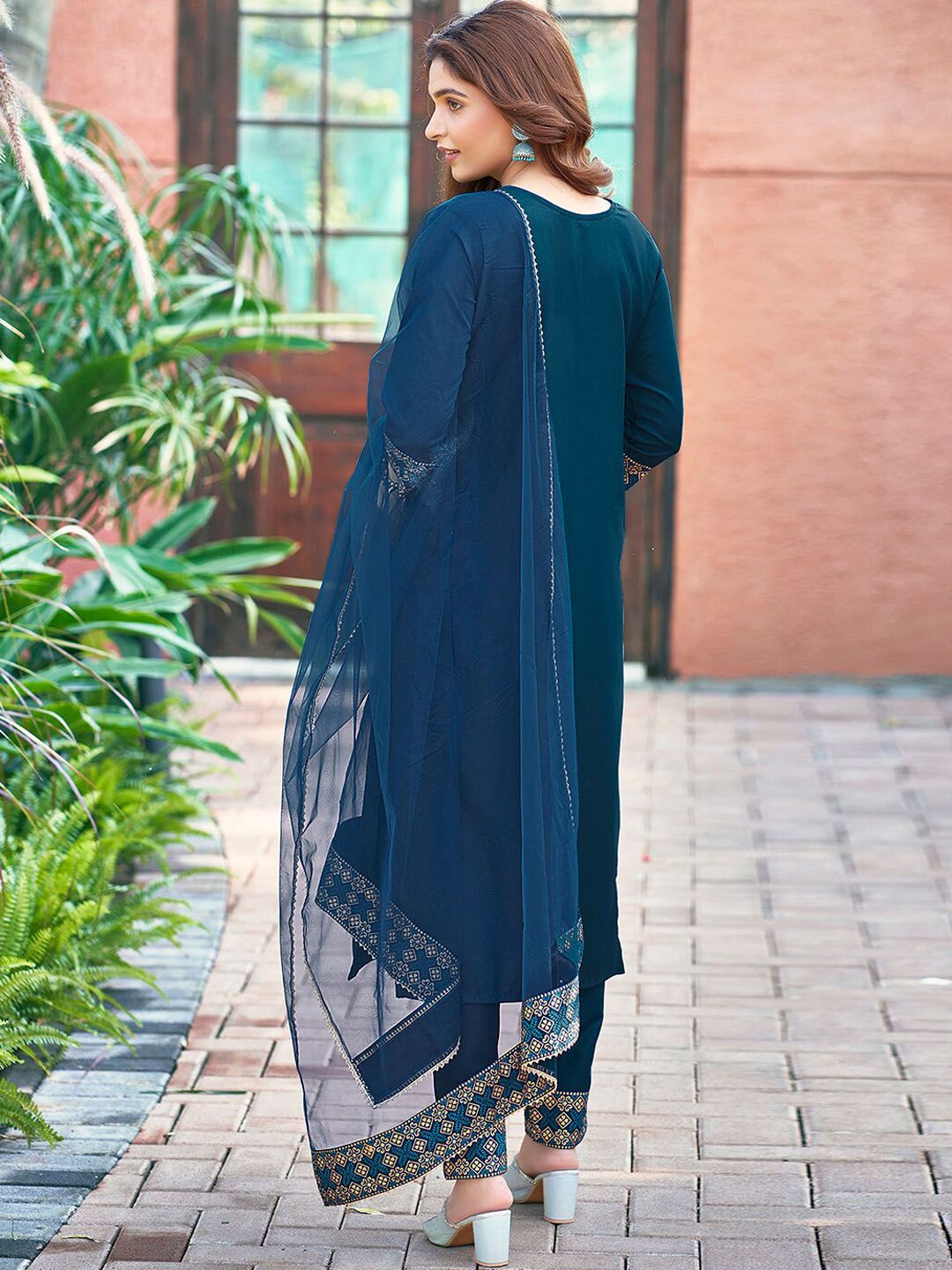 KALINI Yoke Design Sequinned Kurta with Trousers & Dupatta