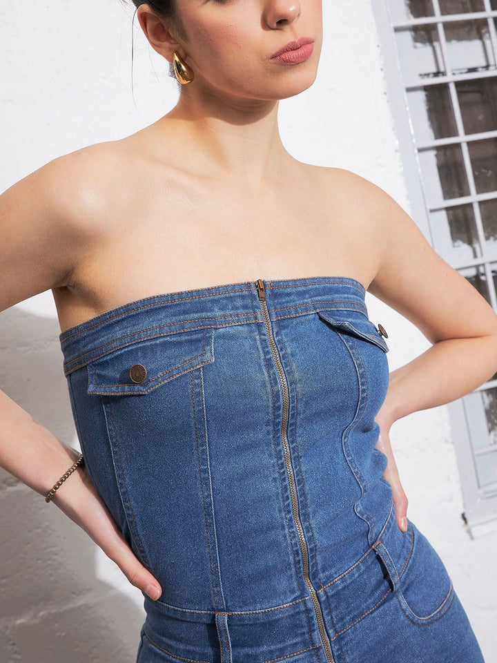 SASSAFRAS Strapless Denim Corset Jumpsuit