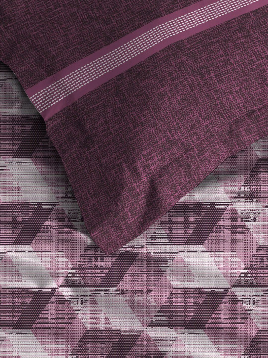 MYTRIDENT Taupe  White Geometric Pure Cotton 144 TC Queen Bedsheet With 2 Pillow Covers
