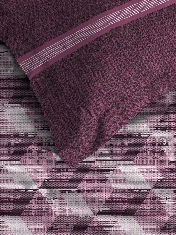 MYTRIDENT Taupe  White Geometric Pure Cotton 144 TC Queen Bedsheet With 2 Pillow Covers