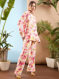SASSAFRAS Pink Floral Printed Oversize Shirt & Trousers