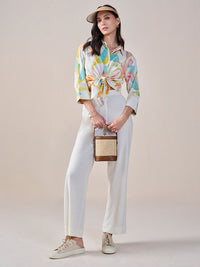 AND Print Shirt Collar Styled Back Top