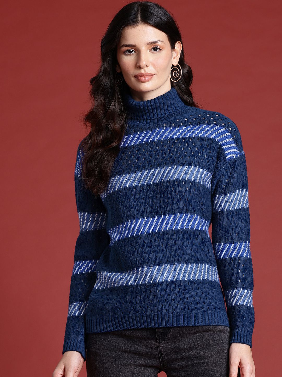 all about you Turtle Neck Striped Sweater