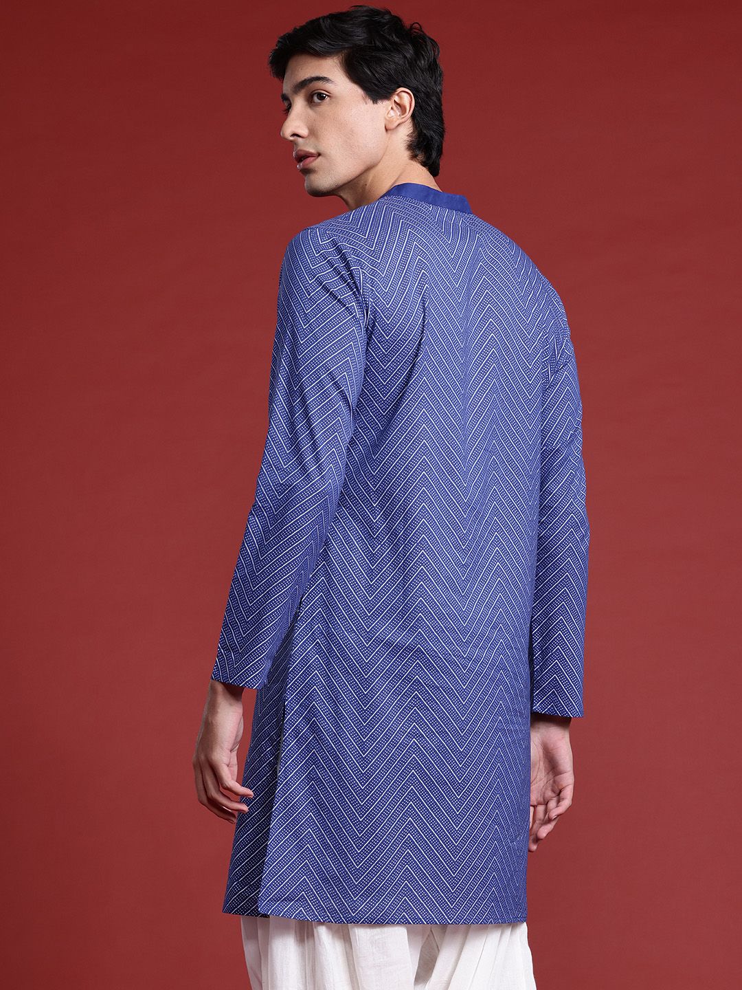 Anouk Chevron Printed Indigo Kurta