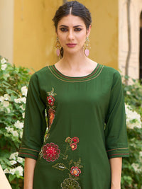 Indo Era Floral Embroidered Thread Work Kurta With Trousers & Dupatta
