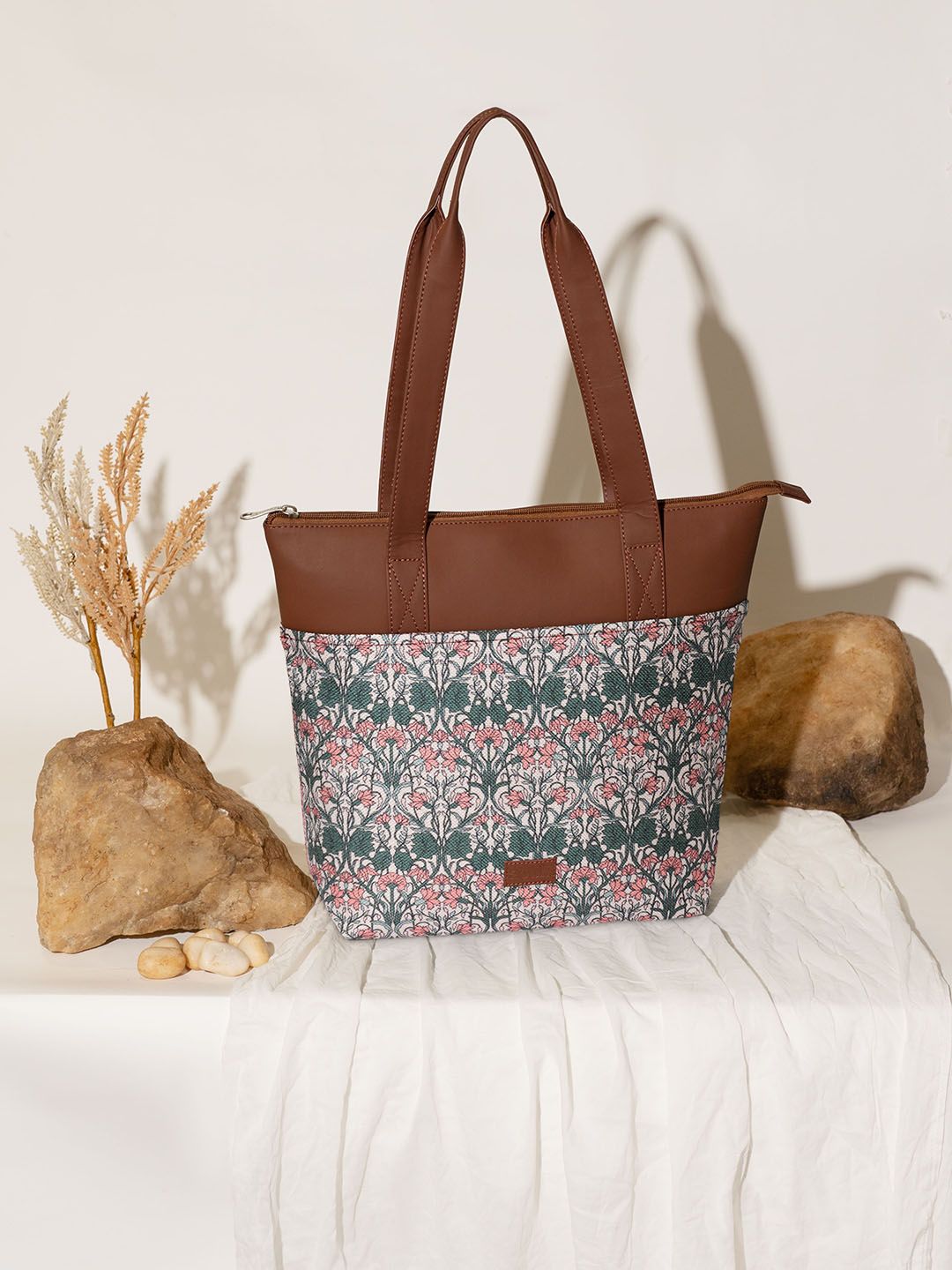 ZOUK Ethnic Printed Shopper Jute Tote Bag