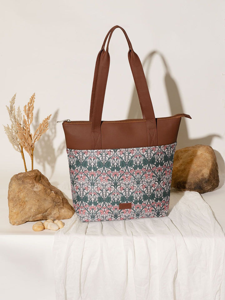 ZOUK Ethnic Printed Shopper Jute Tote Bag
