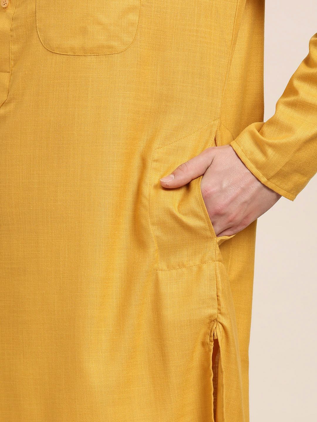 SOJANYA Lelaki Mustard Kuning Solid Kurta Lurus