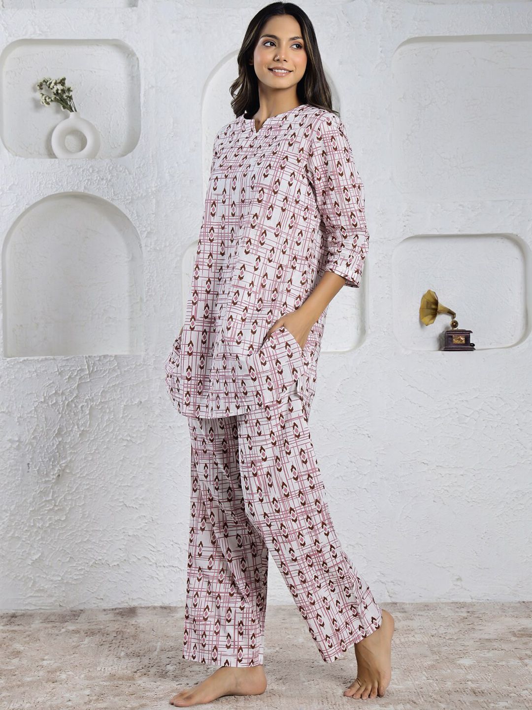 SANSKRUTIHOMES Ethnic Motifs Printed Pure Cotton Night suit