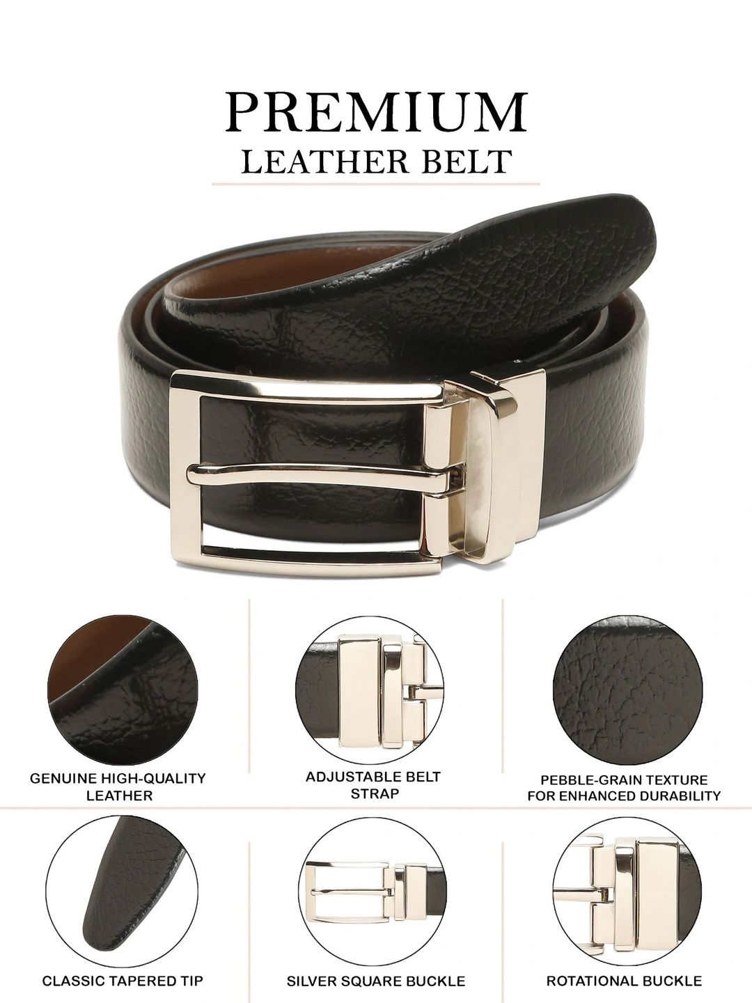 Teakwood Leathers Men Textured Leather Reversible Formal Belt
