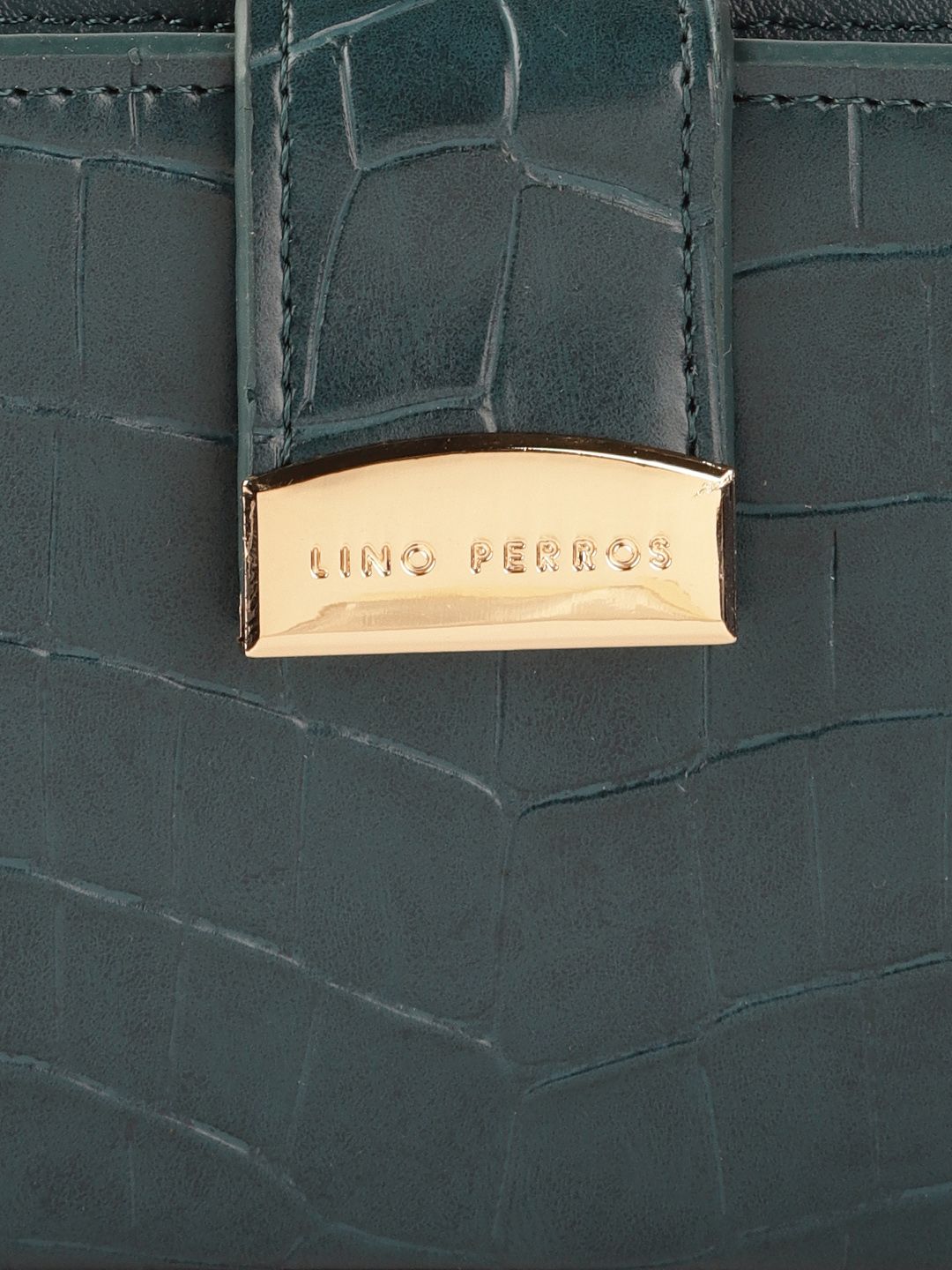Lino Perros Women Teal Green Croc Textured Zip Around Wallet