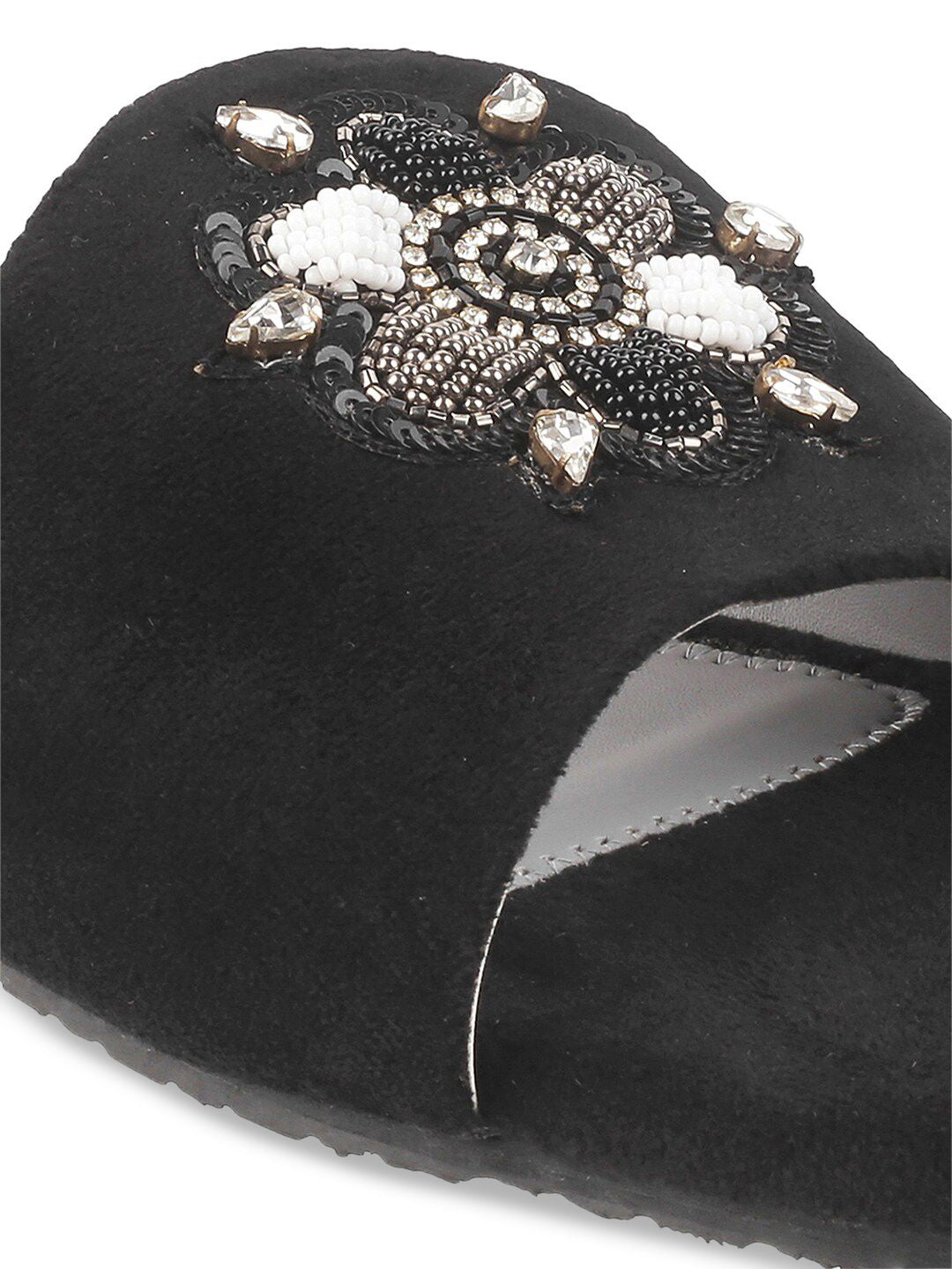 Metro Women Black Embellished Open Toe Flats