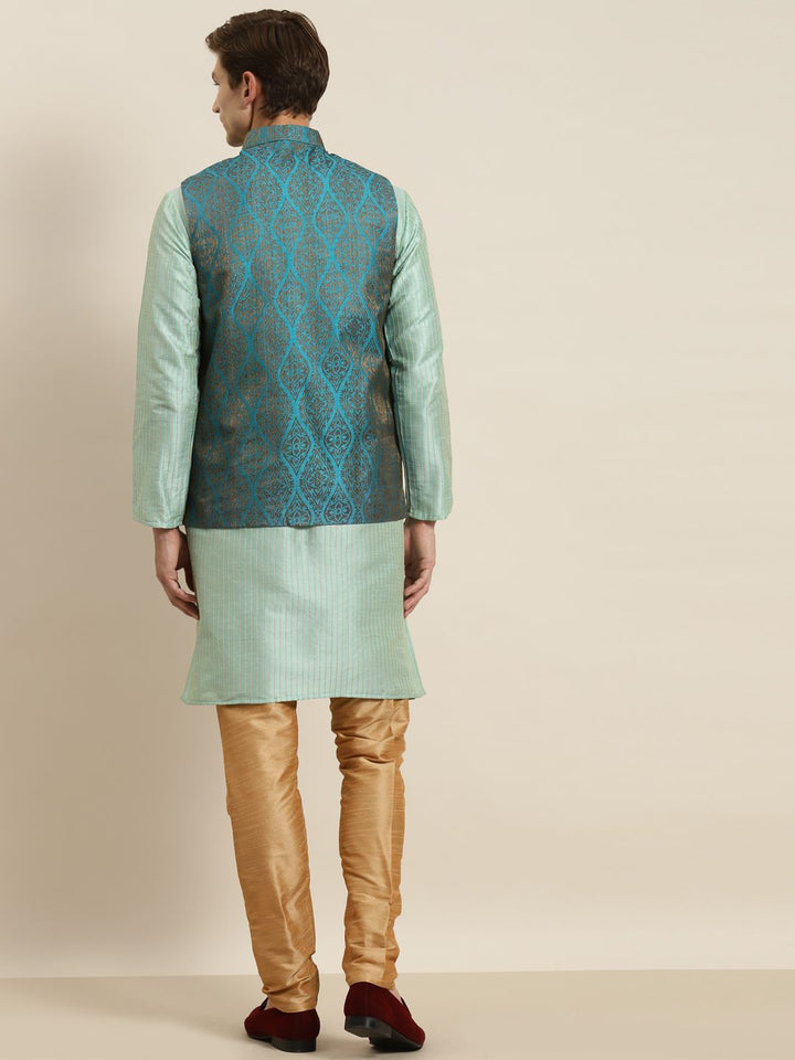 SOJANYA Kurta Belang Hijau Laut Lelaki dengan Jaket Churidar & Nehru