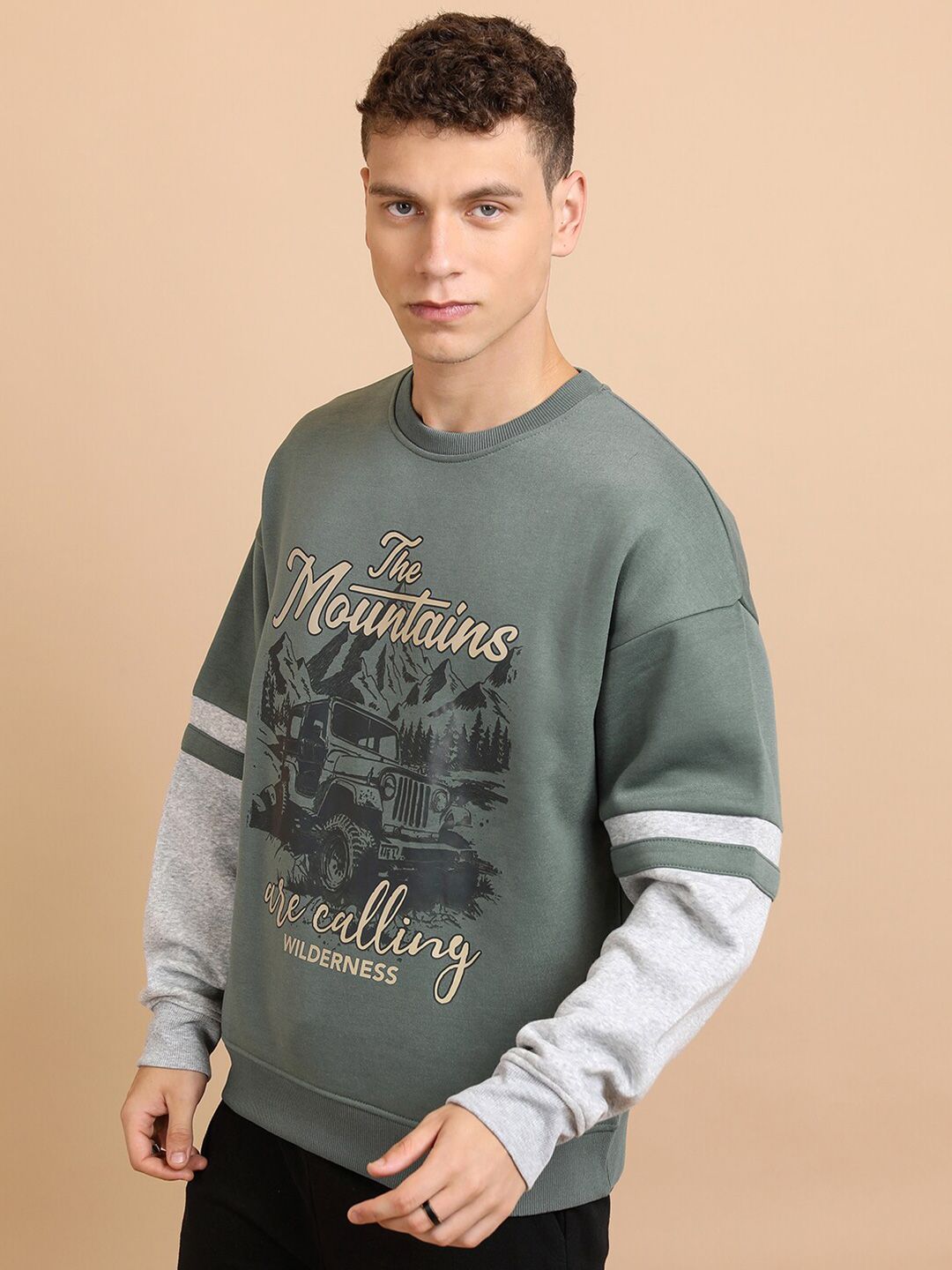 HIGHLANDER Typography Printed Drop Shoulder Sleeves Oversized Pullover
