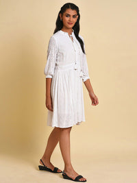 W Self Design Tie-Up Neck Schiffli Fit & Flare Dress
