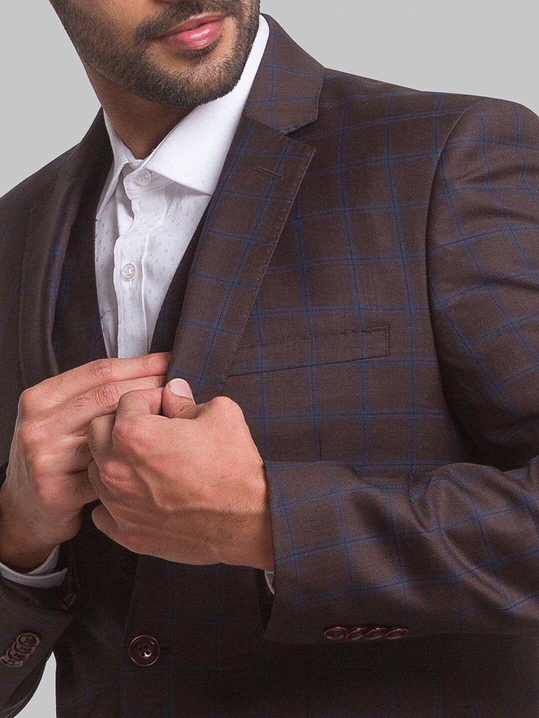 Park Avenue Men Checked Super Slim-Fit Single-Breasted 3-Piece Suits