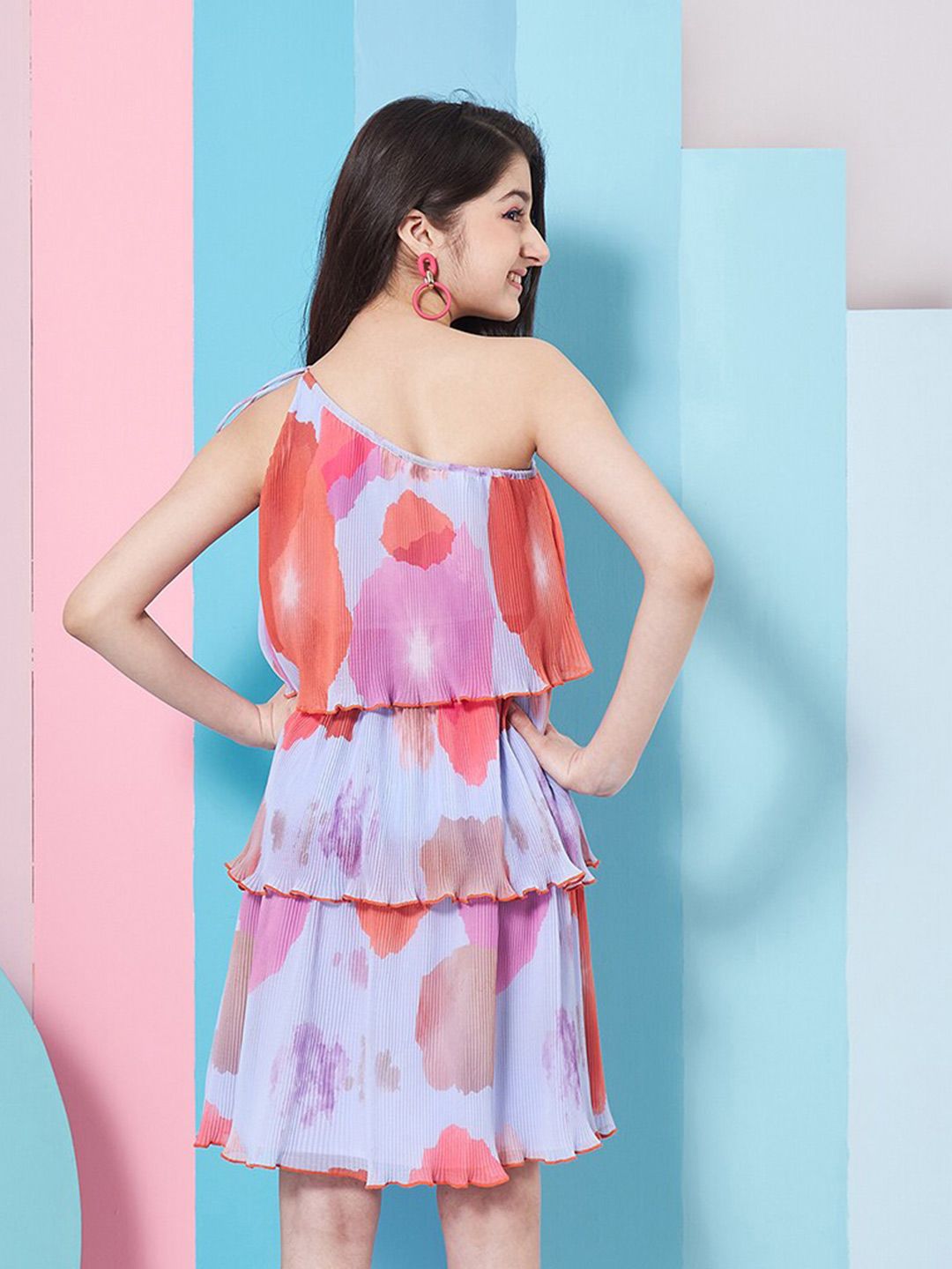pspeaches Girls Abstract Printed One Shoulder Georgette A-Line Dress