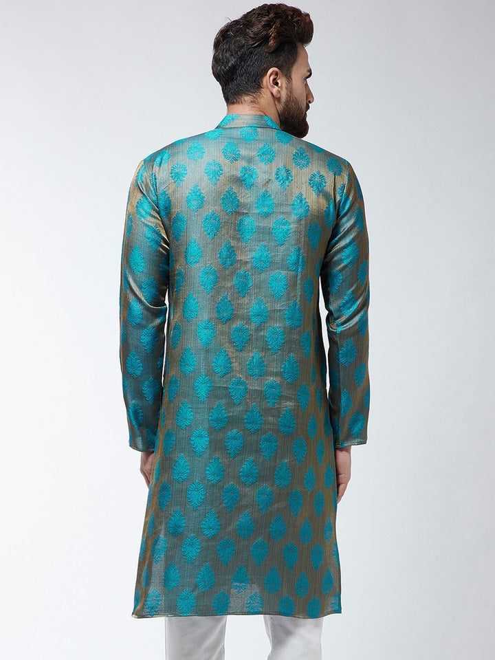 SOJANYA Men Teal & Beige Sulam Kurta Lurus
