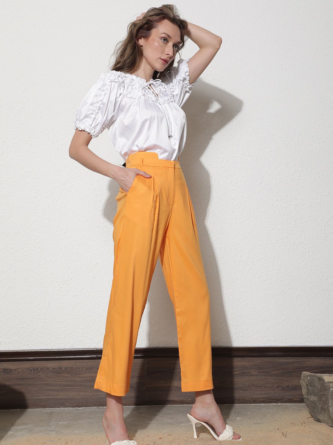 RAREISM Women Slim Fit Pleated Trousers