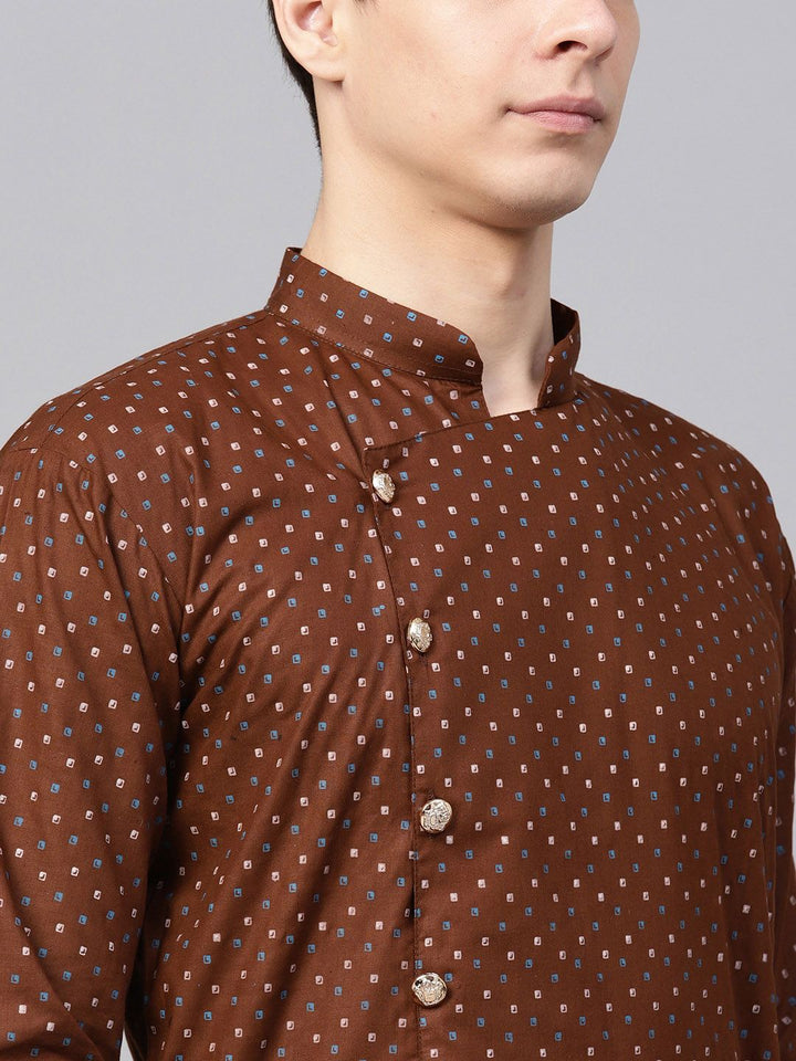 SOJANYA Men Brown Printed Straight Kurta