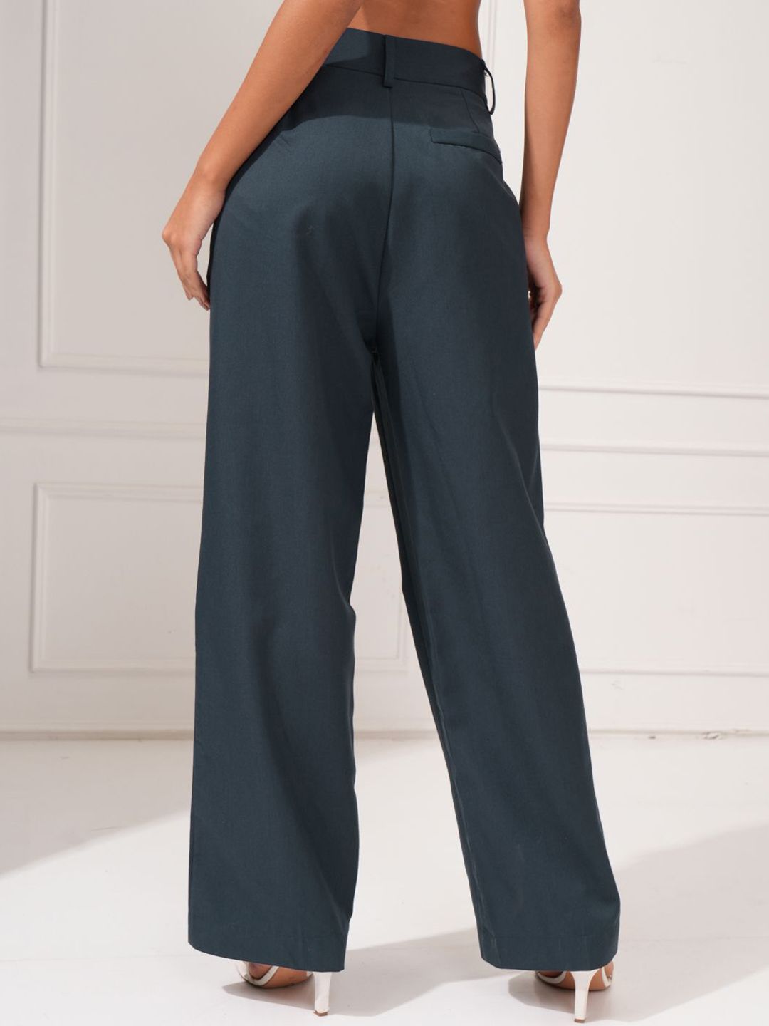 Tokyo Talkies Women Flared High-Rise Pleated Trousers