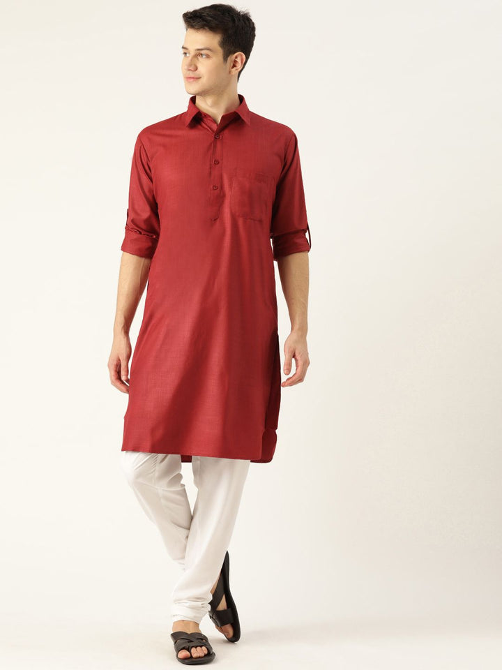 SOJANYA Men Maroon Solid Pathani Kurta