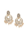 PANASH Gold-Plated Artificial Stones Studded and Beaded Contemporary Shaped Drop Earrings