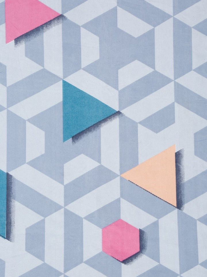 Myntra Elegant Homes Blue & Pink Geometric Printed Dilengkapi 300 TC King Bedsheet dengan 2 Sarung Bantal