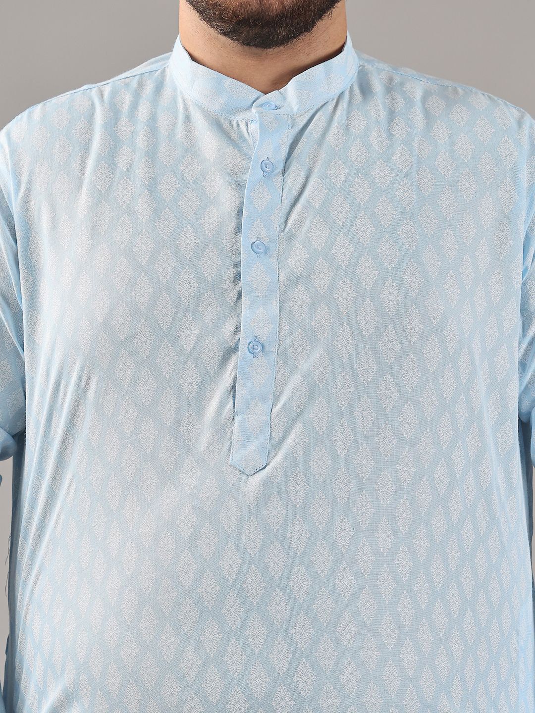 SOJANYA PLUS Plus Size Lelaki Motif Etnik Bercetak Kolar Jalur Kurta Lurus Dengan Piyama