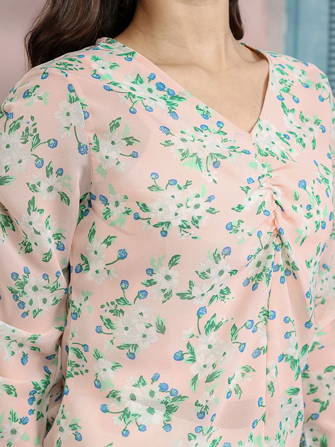 Tokyo Talkies Floral Print Puff Sleeve Twisted Peplum Top