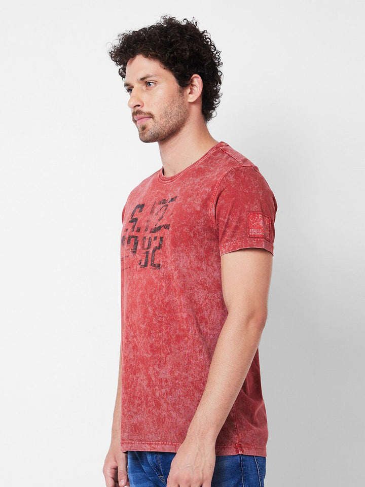 SPYKAR Round Neck Typography Printed Cotton Slim Fit T-shirt