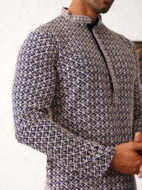 Jompers Mandarin Collar Geometric Thread Work Cotton Straight Kurta