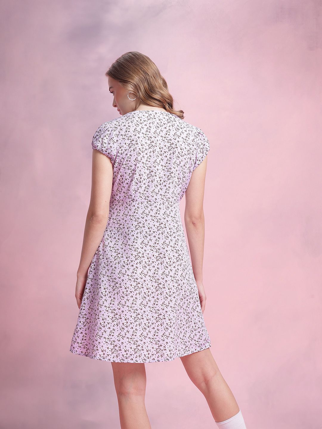 DressBerry Floral Print Puff Sleeve A-Line Mini Dress