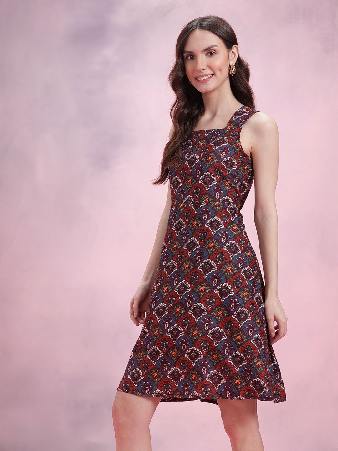 DressBerry Ethnic Motifs Print A-Line Mini Dress