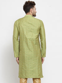 SOJANYA Men Green & Gold-Toned Checked Straight Kurta
