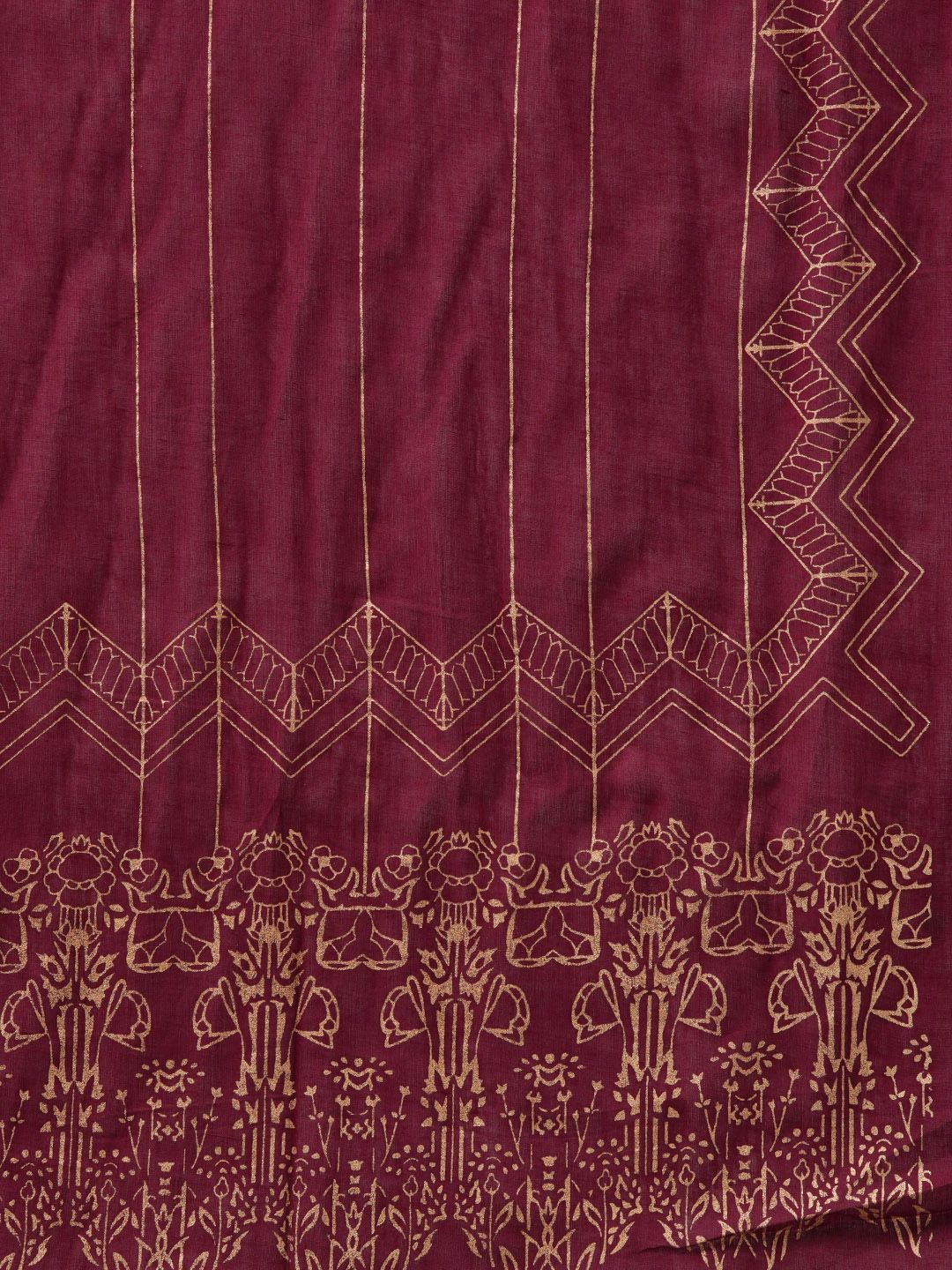Indo Era Women Burgundy Printed Regular Kurta with Trousers & With Dupatta