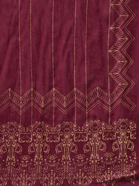 Indo Era Women Burgundy Printed Regular Kurta with Trousers & With Dupatta