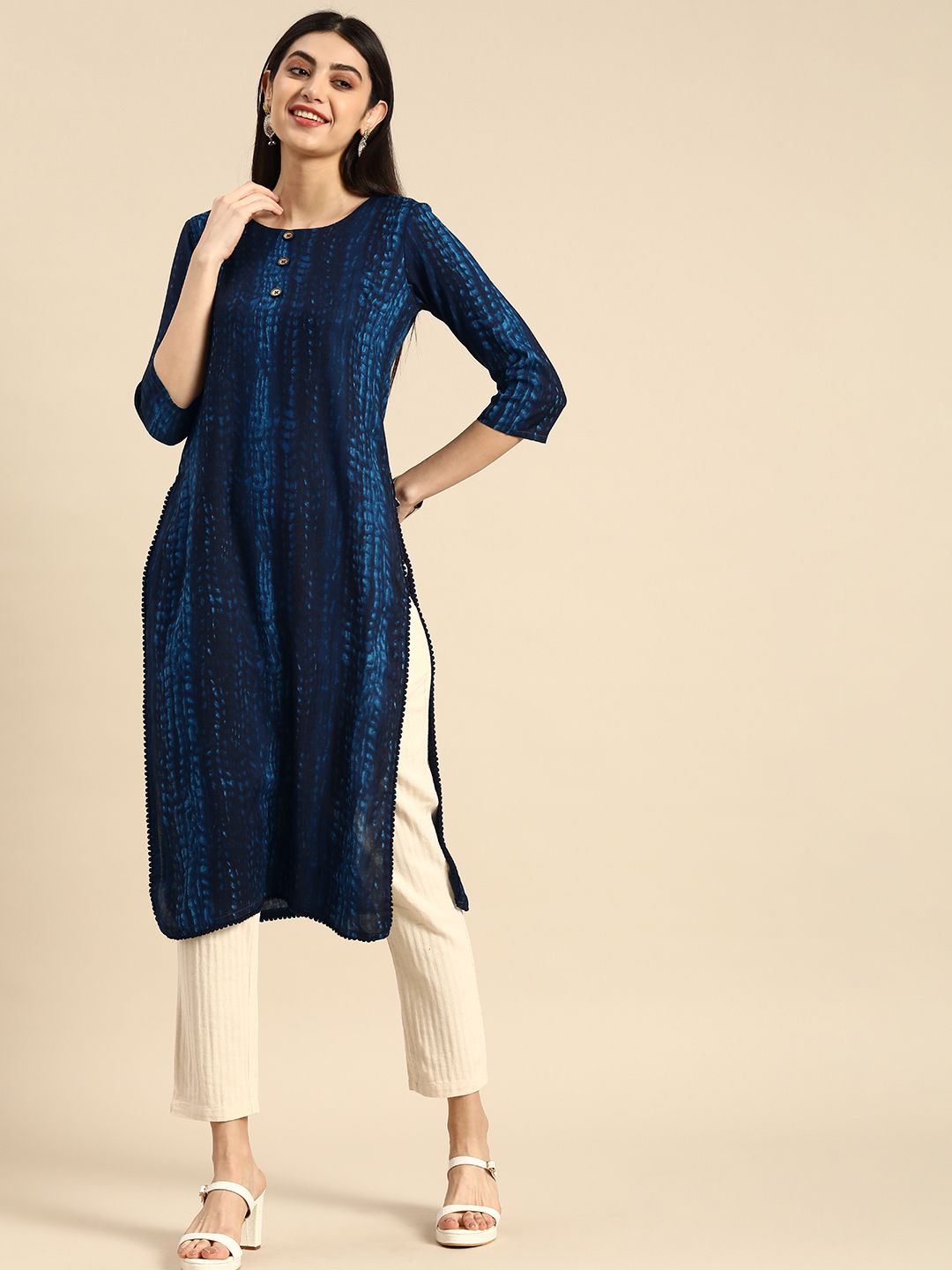 Anouk Abstract Printed Indigo Straight Kurta