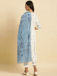W White Floral Printed Angrakha Kurta with Trousers & With Dupatta